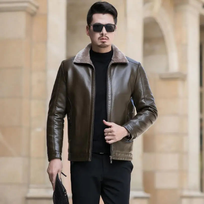 Новая роскошная модная мужская шуба зимняя мужская одежда кашемировое утепленное пальто кожаная куртка теплая деловая Повседневная