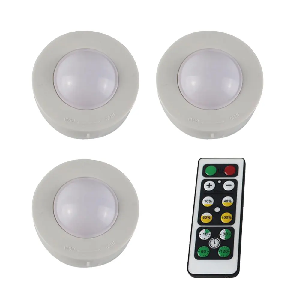 1Remote 3Lamp Круглый беспроводной светодиодный светильник с регулируемой яркостью и батареей, Ночной светильник с пультом дистанционного управления, шкаф для детской комнаты, защита глаз - Цвет: 1Remote 3Lamp