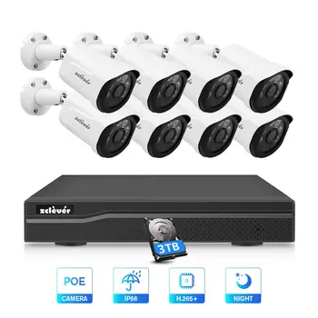 

Zclever 1080P PoE 8CH H.265+ HDMI HD NVR Home Security Camera System with 8PCS Outdoor/Indoor Waterproof 2.0MP CCTV IP Cameras