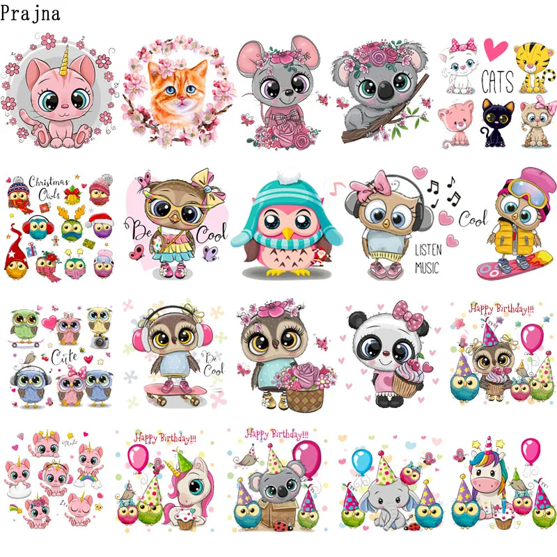 Prajna Owl kaola Patch Catoon Iron On Transfer Patches Heat Vinyl Thermal Sticker Stickers Baby Clothes DIY | Дом и сад