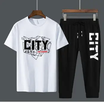 

2019 New Summer Hot Sale Men's Sets T Shirts+pants Two Pieces Sets Casual Tracksuit Male Tshirt Gyms Fitness trouser