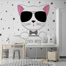 Профессиональный заказ обои скандинавские современные минималистичные мультфильм котенок цветок детская комната фон настенные украшения