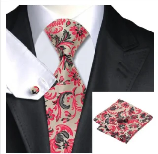 MJ-1178 3 шт$9,99 подарок мужской галстук красный зеленый синий цветочный Дизайн Шелковый Свадебный галстук для мужчин DiBanGu Hanky запонки мужской галстук набор - Цвет: MJ-1178