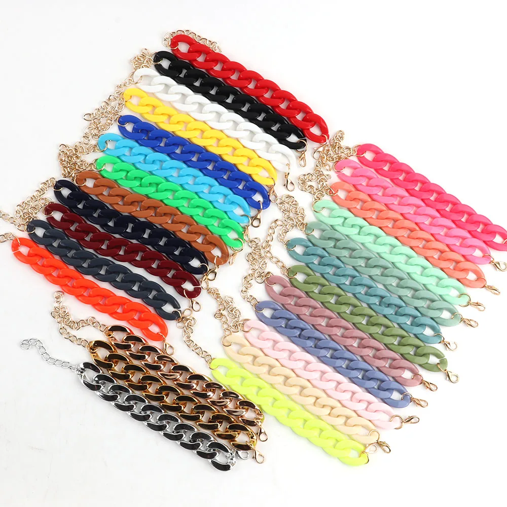 FishSheep Colorful Acrylic Thick Chain Bracelets For Men Women Bohemian Multi color Resin Chain Bracelets & Bangles 2021 Jewelry