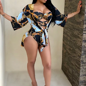 

2020 Summer Beach Two Piece Set Outfits for Women Chain Printed Casual 2 Piece Sets Womens Outfits