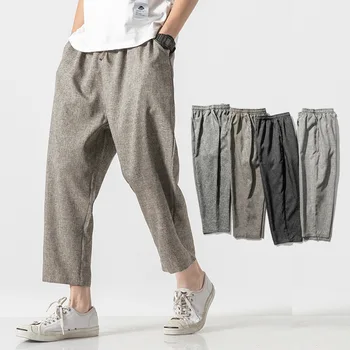 

Summer Men's Casual Trousers Straight Full Length Pants Polyester Cotton Linen Elastic Waist Pants Dropship May10 4XL/5XL