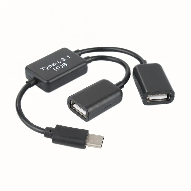 Type-C к двухпортовому USB OTG хаб кабель USB C 2 в 1 разветвитель Кабель шнур разъем адаптер для планшета Android Мышь Клавиатура - Цвет: Черный