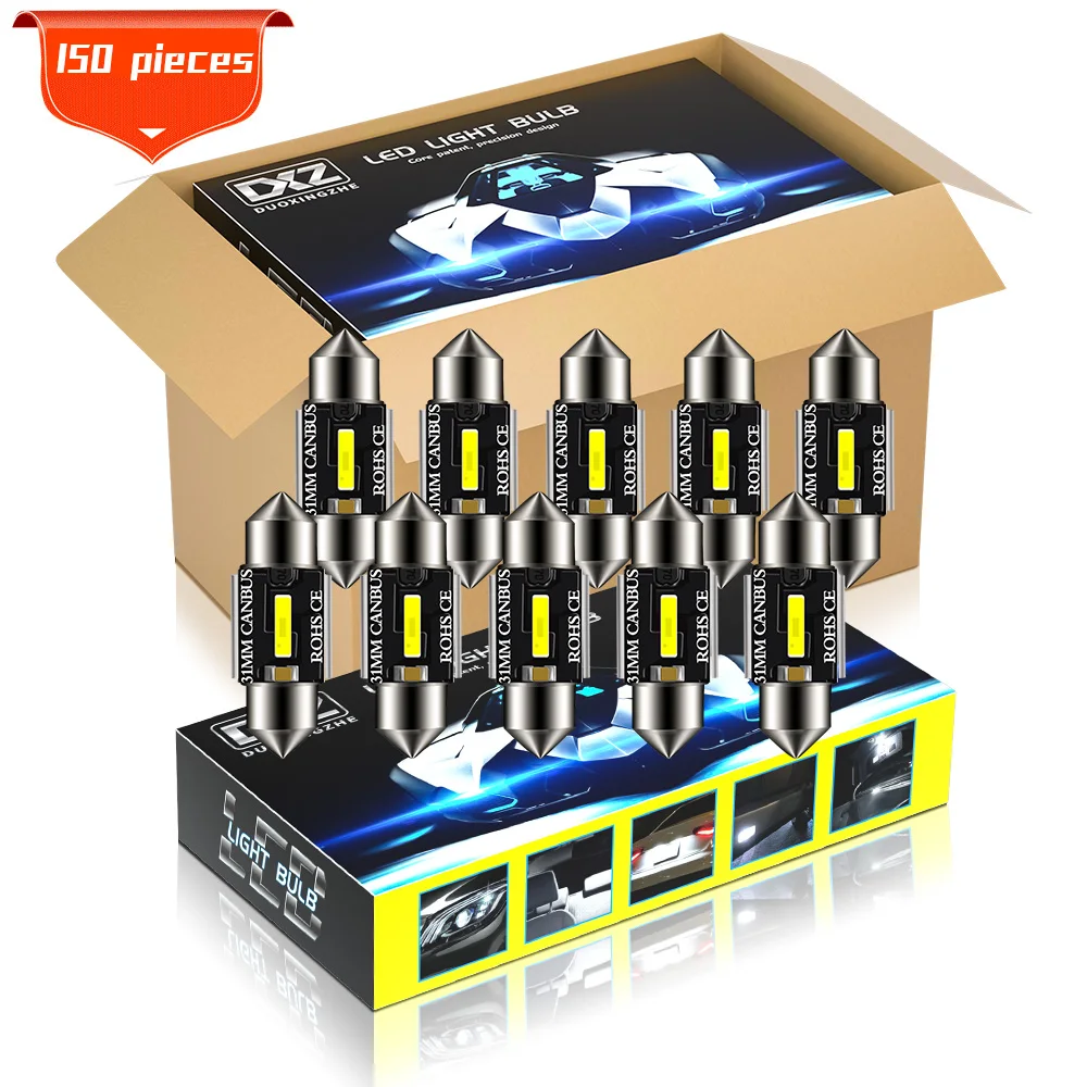 DXZ 150Pcs C5W C10W LED Bulbs Canbus Festoon-31MM CSP 1860 NO ERROR Car Interior Dome Light Reading Lights 12V/24V 3W Universal