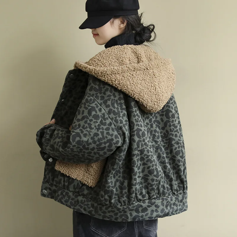 Max LuLu, корейская мода, зимние джинсовые куртки, женская одежда в стиле панк, женские леопардовые стеганые пальто с капюшоном, утепленные меховые парки