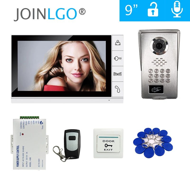 FREE SHIP 9\ LCD Screen Monitor Video Intercom Door bell Phone System RFID Code Keypad Outdoor Camera + Power Control