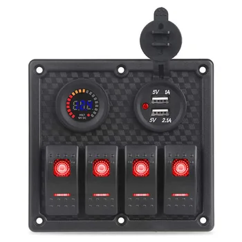 

Universal DC12V/24V 129*120*5.5MM 4Gang Red LED Rocker Switch Panel Circuit Breaker Car Bus Marine Boat RV Waterproof