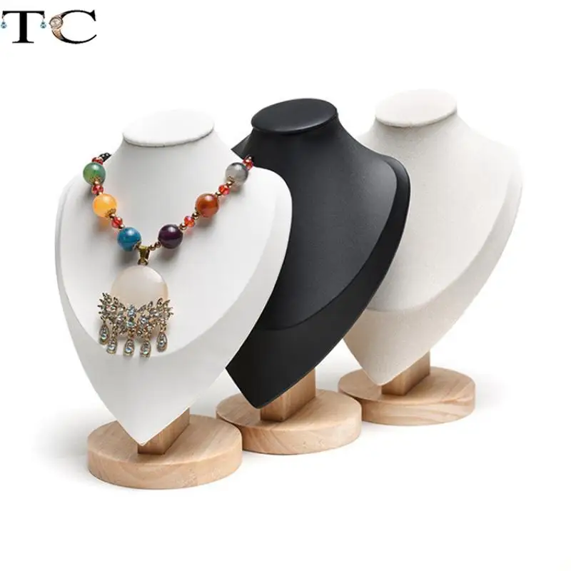 Jewelry Display Stand Necklace Display Portrait Neck Mannequin Stand Pendant Hanging Rack Solid Wood Base Jewelry Stand