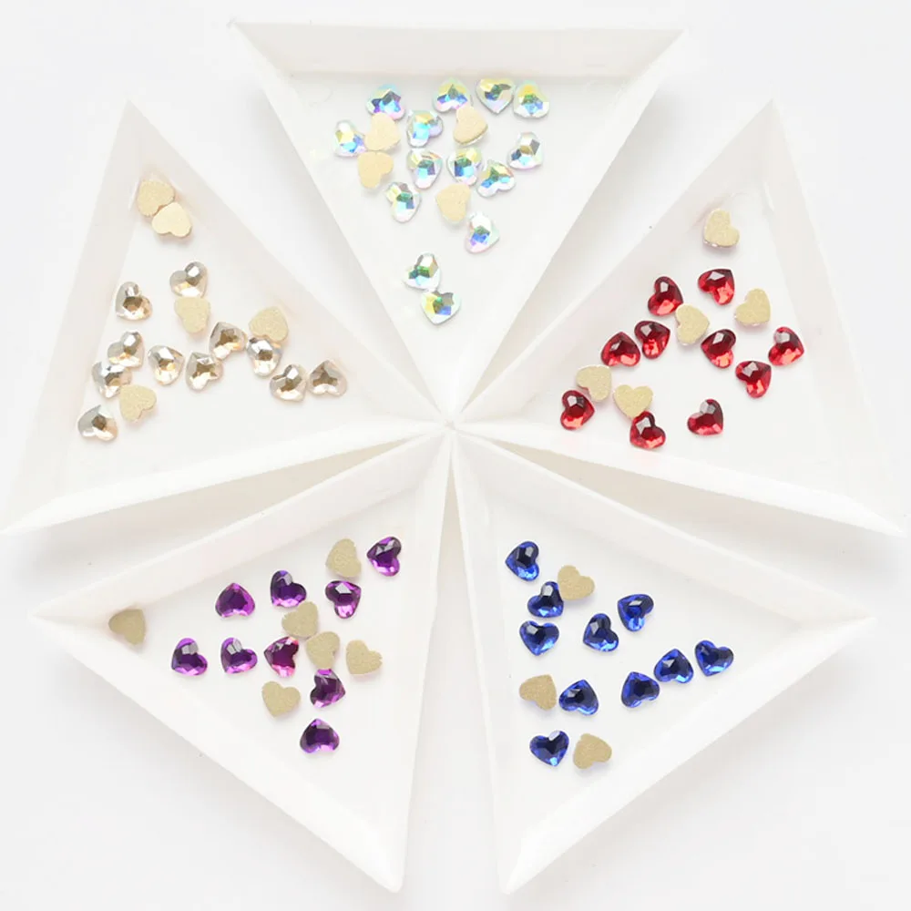 

20pcs/Lot Crystal Glass Nail Art Rhinestones 3D Heart Shaped Stones 5.5*6.3mm Nail Decoration AB Color Flatback Gems Charms Tr54