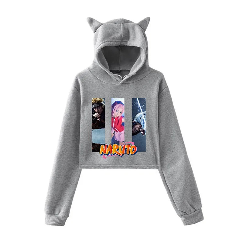 Наруто 2D принт kawaii толстовка женская мода пуловер короткая рубашка сексуальная девушка личность кошачьи уши Толстовка