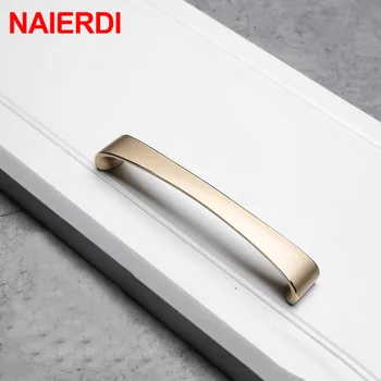 NAIERDI European Cabinet Handles Gold Zinc Alloy Kitchen Cupboard Pulls Drawer Knobs Furniture Handle Hardware