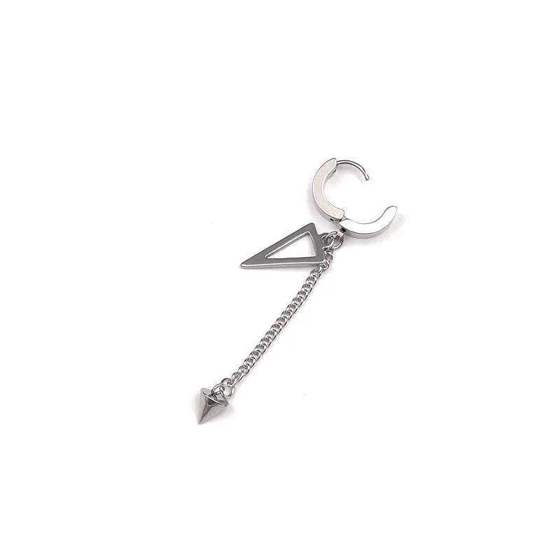 Black Stainless Steel Stud Earrings Cone Triangle Tassel Pendant Black Steel Color Ear Clip Rapper Women Men