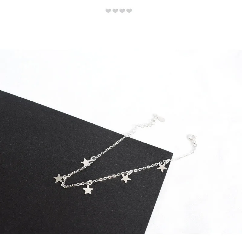 POFUNUO 925 Sterling Silver Women Simple Star Bracelets Girls Birthday Gift Fashionable Five-pointed Star Bracelets Chic Jewelry