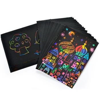 

50 Sheets Kids Scratch Art Paper Magic DIY Colorful Rainbow Scratch Cards Set Graffiti Stencil for Scraping Drawing Toys