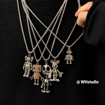 

Robot Metal Pendant Silver Color Korean Style Streetwear Stainless Steel Jewelry