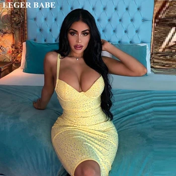 

LEGER BABE New Sequin Women Bandage Dress Autumn Dress Sexy Spagheti Strap Celebrity Party Club Dresses Bodycon Vestidos
