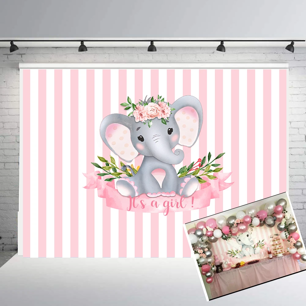 Baby Shower Background 5x3ft Baby Boy Shower Party Gift Baby Elephant Dessert Table Backdrop Watercolor Blue Floral W-1541 