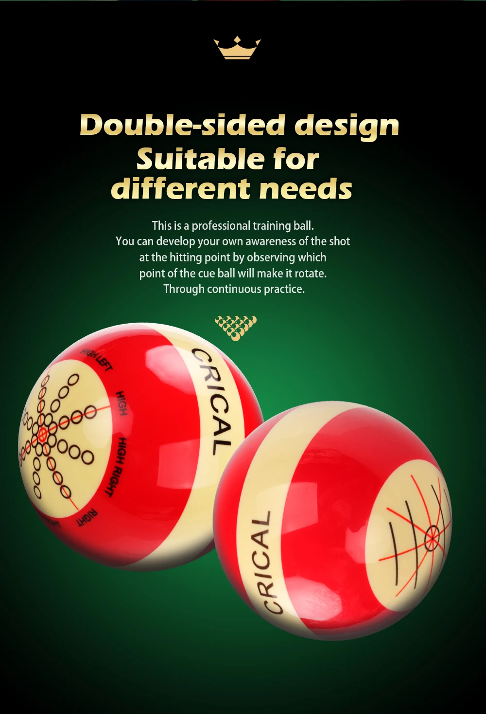 Pelota de Billar de diseño de doble cara, juego de Taco de entrenamiento, 57,2mm