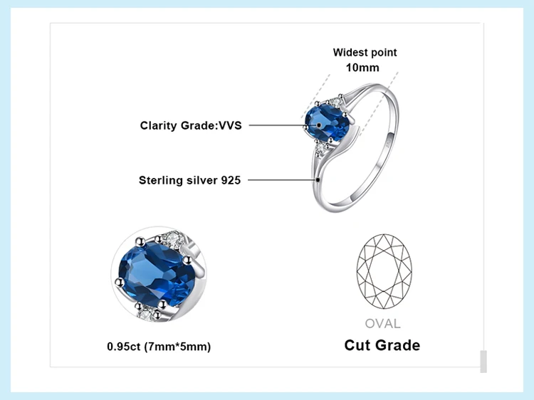 Jewelrypalace Овальный 0.9ct Природные Лондон Голубой топаз Solitaire Обручение кольцо стерлингового серебра 925 gemstone тренд Аксессуары