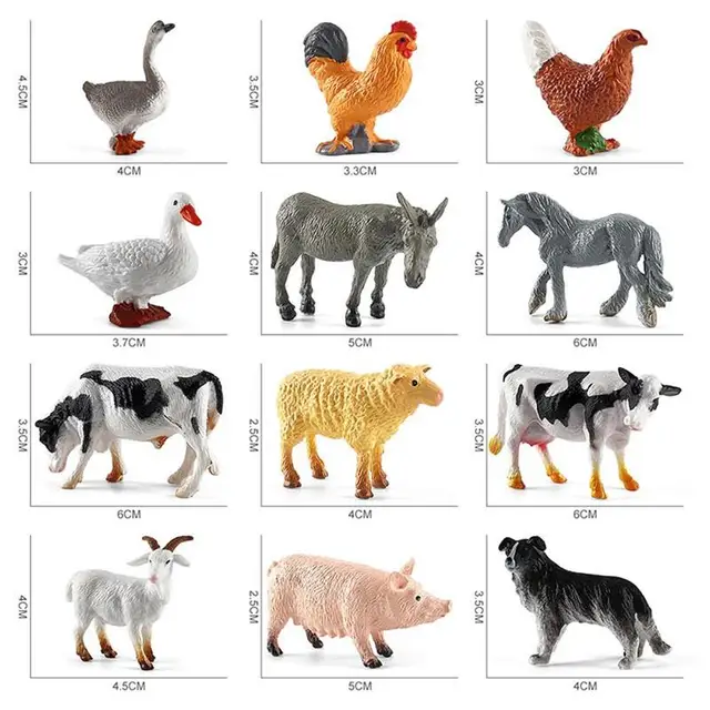 12PCS Mini Farm Animal Figurines Simulation Farm Animal Figures Toys Washable PVC Farm Barn Animals Playset for Cake Decoration 3