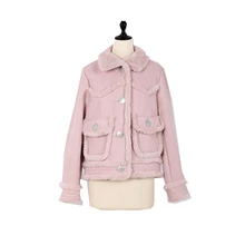 Женская милая куртка Лолита зимняя розовая с длинным рукавом теплая куртка