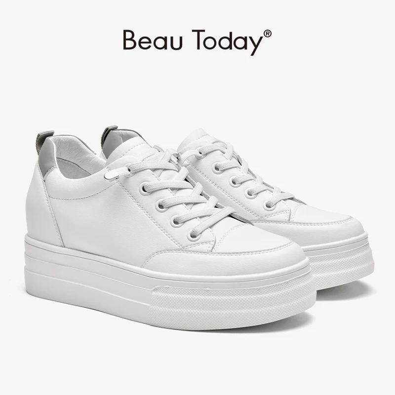

Women Platform Sneakers Synthetic Leather Round Toe Lace-Up Chunky Thick Sole Casual Shoes for Women Handmade BeauToday 29124