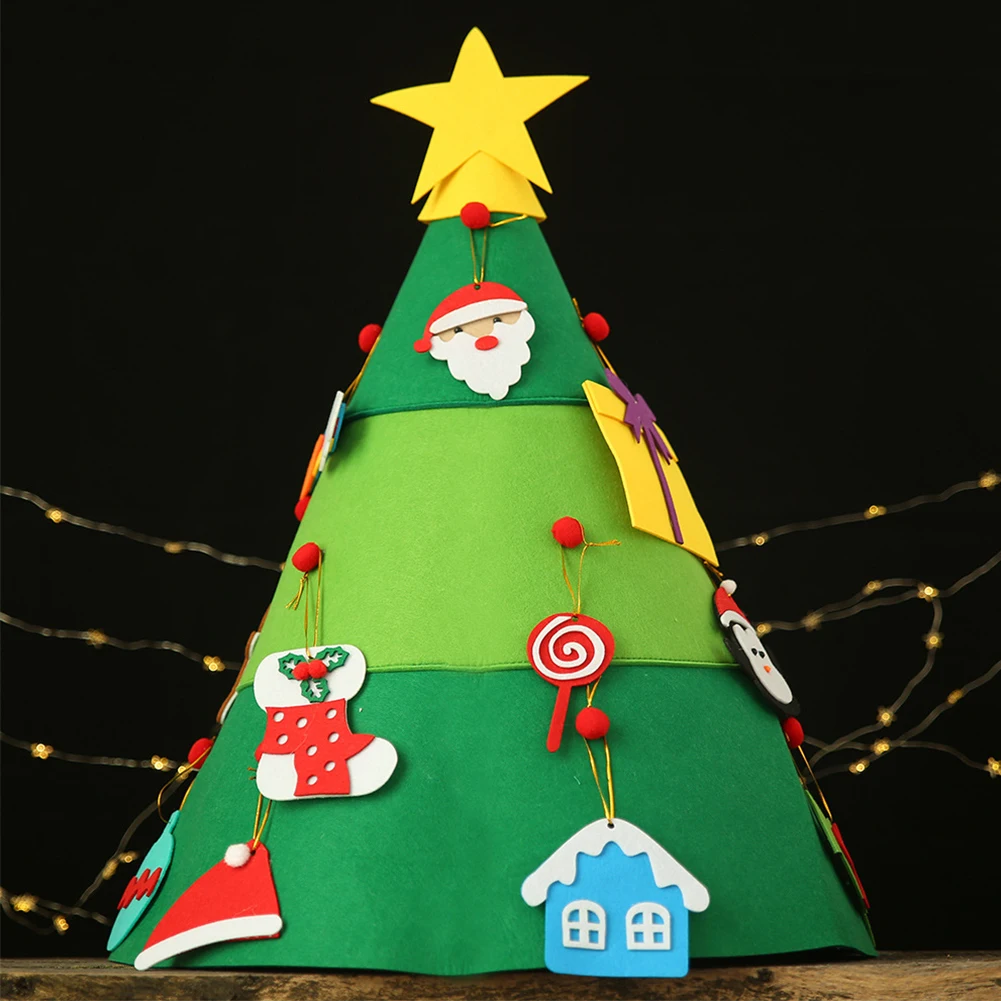 

Folding Festival Manual DIY Children Gift Magic Sticker Free Standing Christmas Tree Decorative Cone Kids Home Felt Party