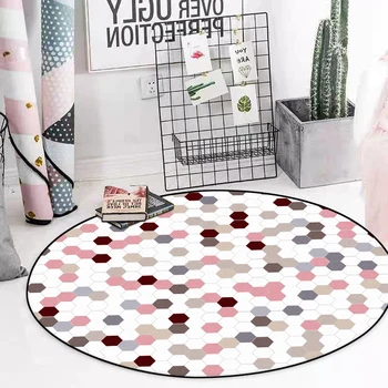 

Fashion Modern Nordic Pink Lattice Stitching Carpet For Princess Room Living Bedroom Hanging Basket Chair Round Floor Mat Rugs