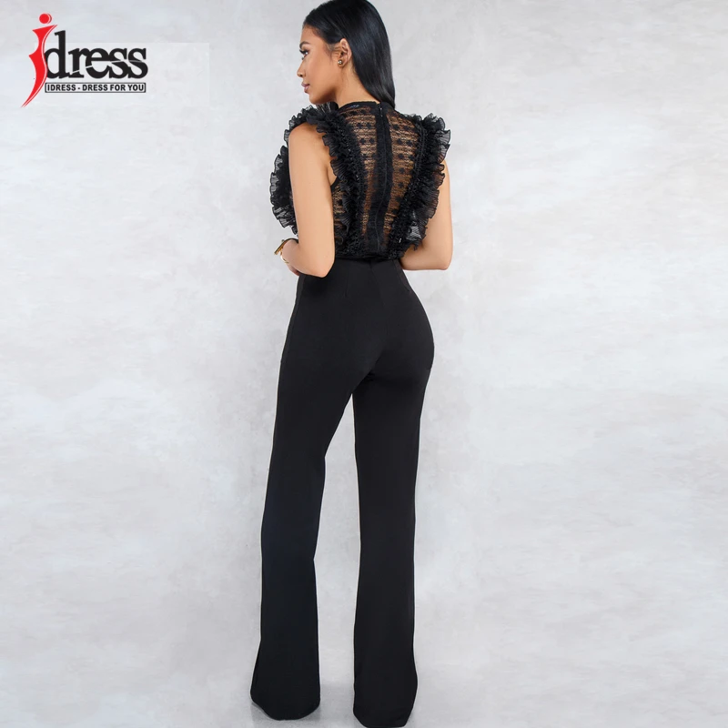 IDress Women 2019 New Wide Leg Long Playsuit Sexy Lady Lace Sleeveless Party Romper Black White Wide Leg Jumpsuit Femme Jumpsuit (1)