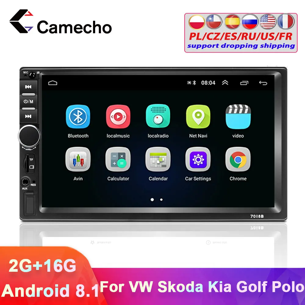 Camecho 2Din Android 8 1 автомобильный Радио Мультимедиа GPS навигация MP5 плеер