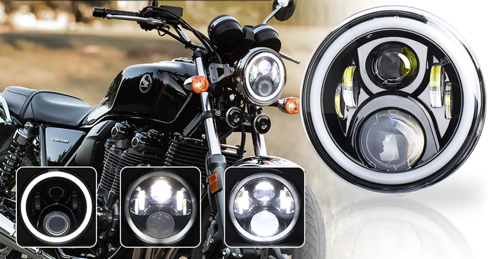 ホンダバイクCB1100ヘッドライト本田CBシリーズ用 ７インチLEDライトCB1300SFに対応 HiLoビーム ブラッ