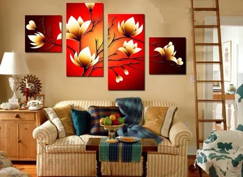 

Hand-painted Abstract Flower Oil Painting Red Back Ground Modern Canvas Floral Wall Art Abstract Wall Painting Artwork Wall Déco