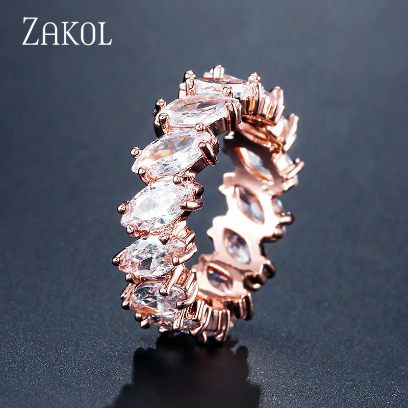 Rose Gold Модные обручальные кольца для женщин с кубическим цирконием, 4 цвета, 4 цвета, Cz, кристалл, лист, вечерние ювелирные изделия, FSRP2120 - Цвет основного камня: Rose Gold