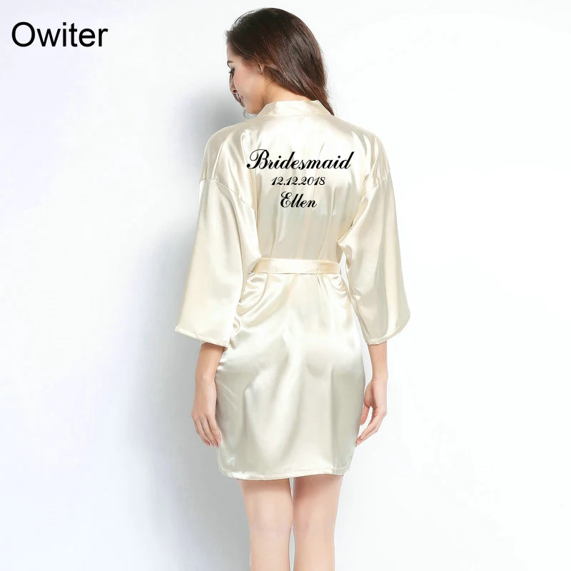 Personalized Custom Short Robe Wedding Personality Kimono Gown Bride Bridal Party Faux Silk Soft Home Bathrobe for Women Robes