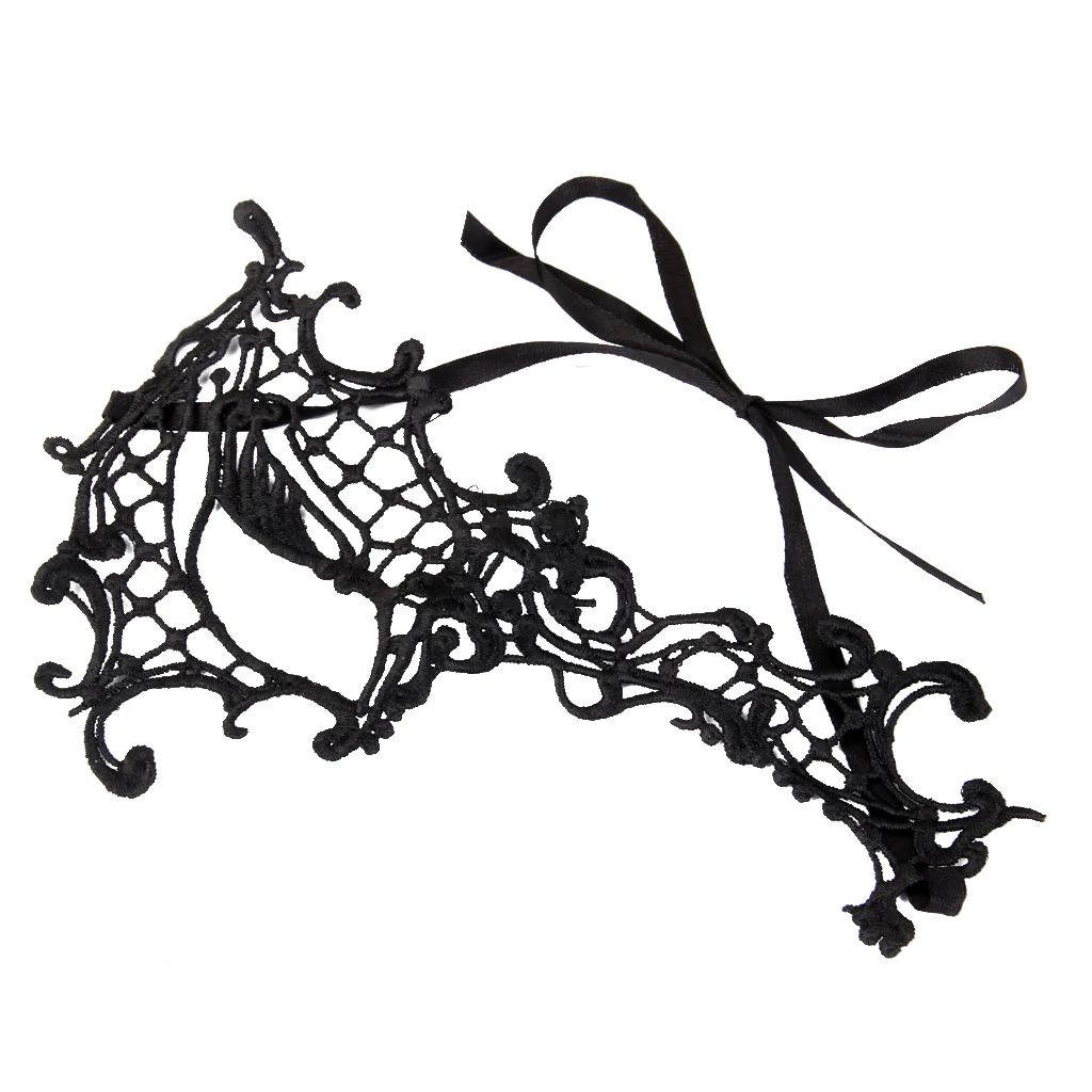Stunning Lace Venetian Masquerade  One-Eyed Mask Ball Lady Costume Black