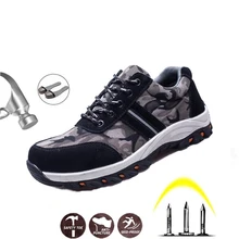 Уличная комфортная обувь унисекс мужские рабочие ботинки камуфляжные сапоги со стальным носком Мужская Уличная рабочая обувь дышащие сетчатые защитные ботинки