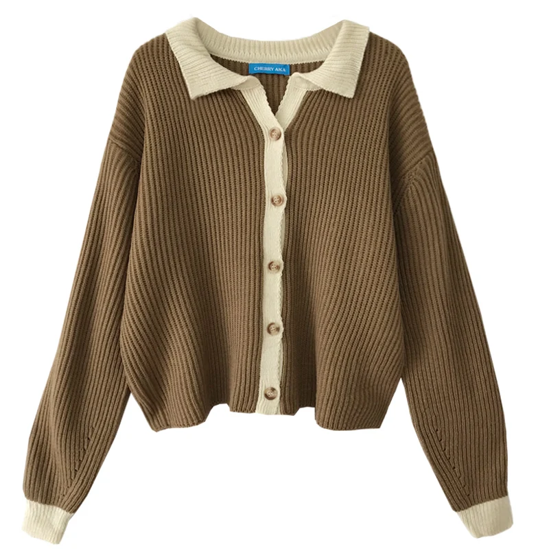 

Cardigan Long-Sleeved Sweater Coat Knitting Loose Knit Casual Korean Sweaters Button Turn-Down Collar Women'S Clothing