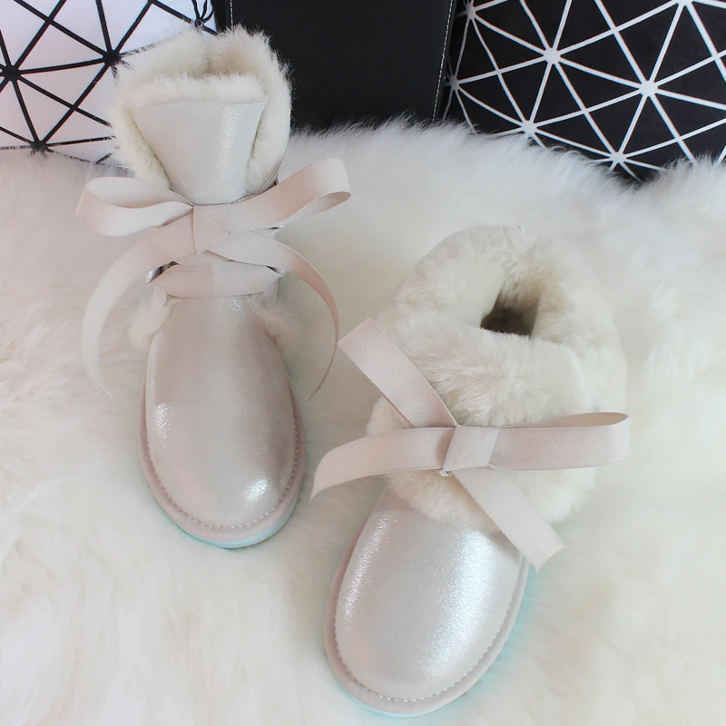G& Zaco/роскошные зимние ботинки из овечьей кожи; женские ботильоны из натуральной кожи с коротким ремешком; зимние ботинки на овечьем меху - Цвет: pearl silver