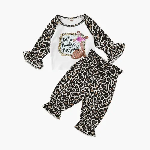2PCS Newborn Toddler Baby Girls Leopard Outfits Clothes Letter Long Sleeve T-shirt Tops Fashion Pants Set Clothing Costume - Цвет: Leopard