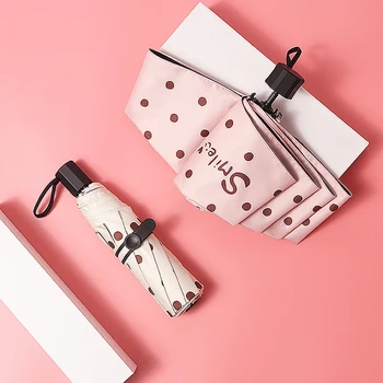 

New Mini Capsule Umbrella With Dots Folding Double Layer Black Coating Suncreen Parasol Windproof Outdoor Travel Umbrella