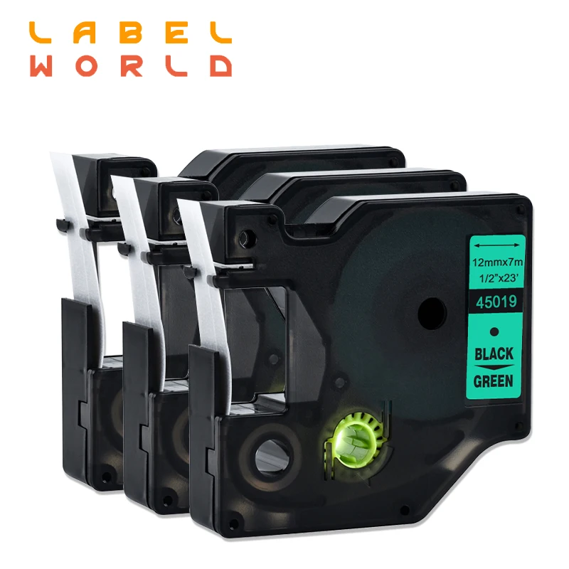 Label World 45019 Compatible Dymo manager 12mm D1 black on green Maker Tape PNP 3 pack | Компьютеры и офис