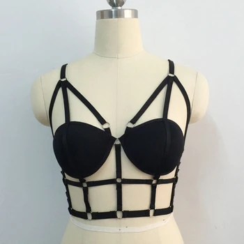 

Black Strappy Cage Bra Body Harness Bralette Crop Top Lingerie Costume