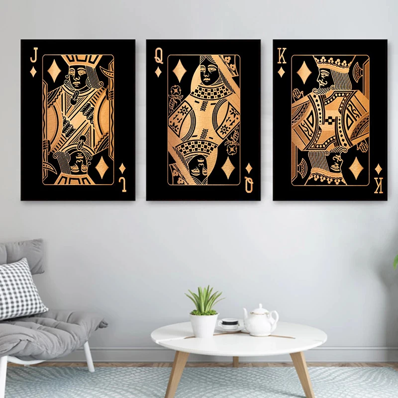 

Nordic Yellow Poker Poster and Prints King Queen and Jack Canvas Painting Wall Art Decoration Picture for Living Room Cuadros