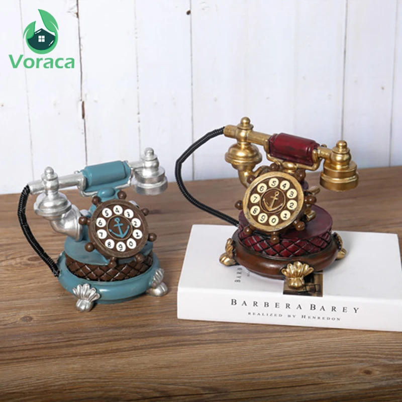Vintage Retro Box Decoration Telephone Phone Miniatures Home Decoration Craft Art Piggy Bank Decorating Figurine Coin Box