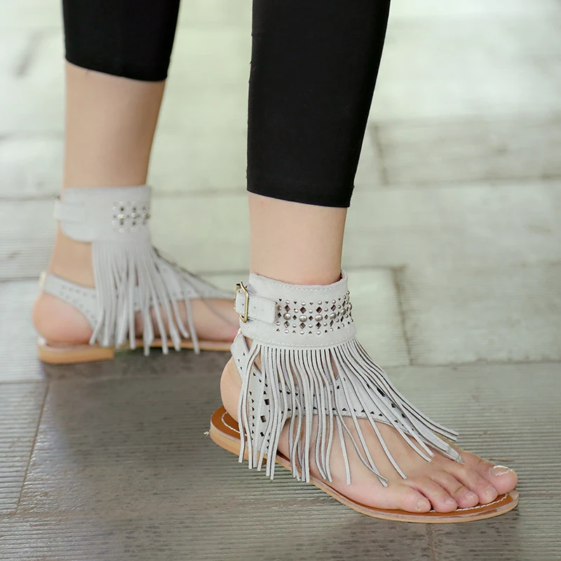 1pair New Style Women Bohemian Sandals Flat Sandals Tassels Casual Summer Shoes Sandalia Feminina Ladies Shoes