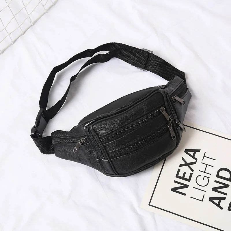 Мужская поясная сумка, модная кожаная сумка с карманами, большая вместительность, спортивная сумка с карманами, дизайнерская мужская сумка для телефона, поясная сумка - Цвет: Черный